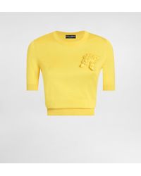 Dolce & Gabbana - Short-Sleeved Silk Sweater With Flower Embellishment - Lyst