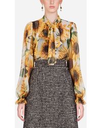 Dolce & Gabbana Bluse Mit Schleife Aus Chiffon Sonnenblumen-Print - Mehrfarbig