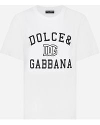 Dolce & Gabbana - T-Shirt Aus Jersey Mit Schriftzug Und Logostickerei - Lyst