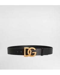 Dolce & Gabbana - Lux Leather Belt With Crossover Dg Logo Buckle - Lyst