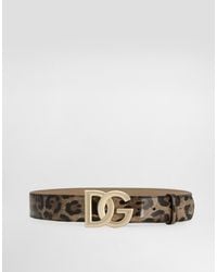 Dolce & Gabbana - Kim Leopard-Print Glossy Calfskin Belt With Dg Logo - Lyst