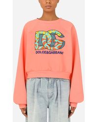 Dolce & Gabbana Cropped Jersey Sweatshirt With Dg Logo Print - Multicolor