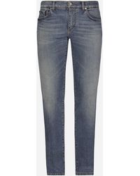 Dolce & Gabbana - Washed Skinny Stretch Jeans With Whiskering - Lyst