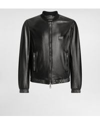 Dolce & Gabbana - Lamb Leather Jacket With Front Metal Logo Plaque - Lyst