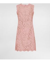 Dolce & Gabbana - Vestido Acampanado Sin Mangas De Encaje Floral Con Logotipo Dg - Lyst