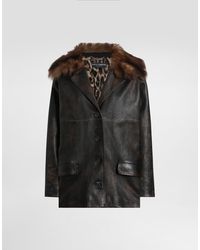 Dolce & Gabbana - Leather Jacket With Fur Collar - Lyst