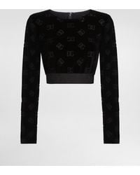 Dolce & Gabbana - Cotton Chenille Crop Top With Jacquard Dg Logo - Lyst