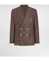 Dolce & Gabbana - Double-Breasted Linen Jacket With Patch - Lyst