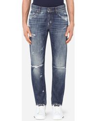 Dolce & Gabbana - Washed Blue Regular-fit Jeans With Rips - Lyst