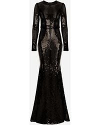 Dolce & Gabbana - Long Sequined Dress With Corset Detailing - Lyst