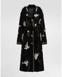 Dolce & Gabbana - Single-Breasted Shearling Coat With Embroidery - Lyst