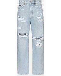 Dolce & Gabbana - Cotton Denim Boyfriend Jeans With Rips - Lyst