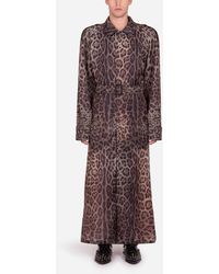 Dolce & Gabbana Einreihiger trenchcoat aus nylon leoprint - Mehrfarbig