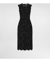 Dolce & Gabbana - Vestido Longuette De Encaje Elástico Con Logotipo - Lyst