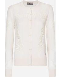 Dolce & Gabbana - Cashmere And Silk Cardigan With Lace Inlay - Lyst