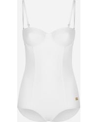 Dolce & Gabbana - Badeanzug Mit Logo-Schild - Lyst