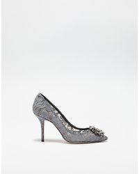 Dolce & Gabbana Zapatos Escotados De Encaje Taormina Con Cristales - Gris