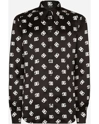 Dolce & Gabbana Camisa Martini en raso de seda con estampado de logotipos DG - Negro