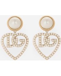 Dolce & Gabbana - Pearl Monogram Heart Clip-On Earrings - Lyst