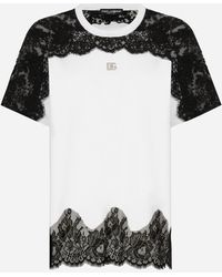 Dolce & Gabbana - Jersey T-Shirt With Dg Logo And Lace Inserts - Lyst