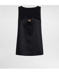 Dolce & Gabbana - Satin Tank Top With Dg Logo Pin - Lyst