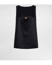 Dolce & Gabbana - Tanktop Aus Satin Mit Dg-Logo-Pin - Lyst