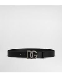 Dolce & Gabbana - Lux Leather Belt With Crossover Dg Logo Buckle - Lyst
