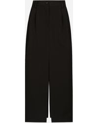 Dolce & Gabbana - Wool Gabardine Calf-Length Tuxedo Pencil Skirt - Lyst