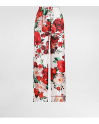 Dolce & Gabbana - Pantalones Estilo Pijama De Raso Con Estampado De Rosas - Lyst