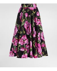 Dolce & Gabbana - Falda Plato Longuette De Algodón Con Estampado De Peonías - Lyst