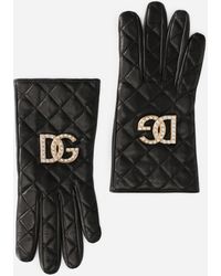 Dolce & Gabbana - Quilted Nappa Leather Gloves With Dg Logo - Lyst