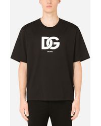 Dolce & Gabbana Camiseta de algodón con estampado logotipo DG - Negro