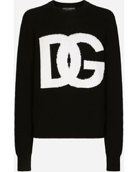Dolce & Gabbana - Round-Neck Wool Sweater With Dg Logo Inlay - Lyst