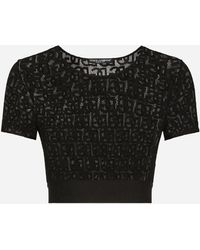 Dolce & Gabbana Short tulle T-shirt with all-over DG logo - Nero