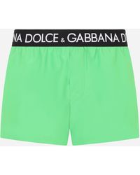 Dolce & Gabbana Short Swim Trunks With Branded Stretch Waistband - Green