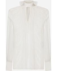 Dolce & Gabbana - Chiffon And Lace Pussy-Bow Blouse - Lyst