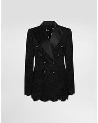 Dolce & Gabbana - Double-Breasted Branded Floral Cordonetto Lace Turlington-Fit Jacket - Lyst