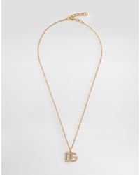 Dolce & Gabbana - Fine Link Necklace With Rhinestone-Detailed Dg Logo - Lyst
