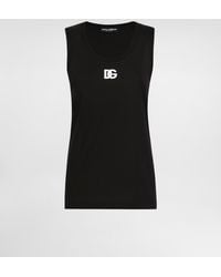 Dolce & Gabbana - Oversize Jersey Tank Top With Dg Logo Embroidery - Lyst