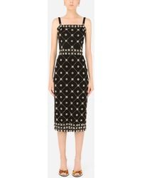 Dolce & Gabbana Jersey Calf-length Dress With Crystal Embellishment - Black
