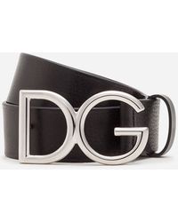 Dolce & Gabbana Ceinture En Cuir Foulonné À Logo Dg - Noir