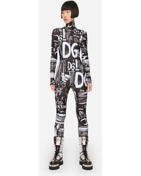 Dolce & Gabbana Jumpsuit aus Power-Jersey Graffiti-Logoprint - Weiß