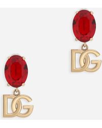 Dolce & Gabbana - Drop Earrings With Rhinestones And Dg Logo - Lyst