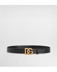 Dolce & Gabbana - Lux Leather Belt With Crossover Dg Logo Buckle - Lyst
