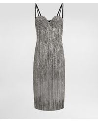Dolce & Gabbana - Marquisette Calf-Length Dress With Sequined Fringing - Lyst