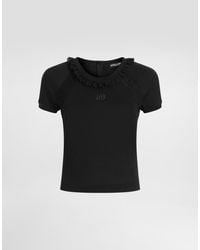 Dolce & Gabbana - Jersey T-Shirt With Lace And Embroidery - Lyst
