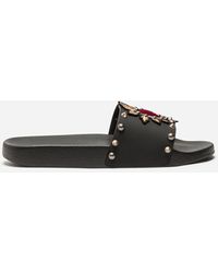 Dolce & Gabbana Slides Aus Gummi Und Kalbsleder Mit Herz-Patch - Schwarz