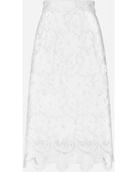 Dolce & Gabbana - Falda Midi De Algodón Con Bordado Floral Calado - Lyst