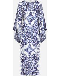 Dolce & Gabbana - Long Majolica-Print Charmeuse Dress - Lyst