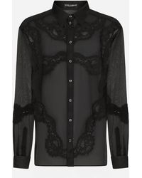 Dolce & Gabbana - Oversize-Hemd Aus Organza Mit Einsätzen Aus Spitze - Lyst